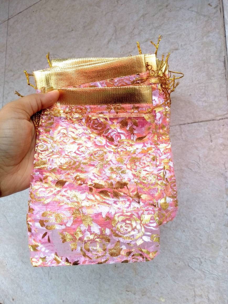 Rose pattern pull string bag