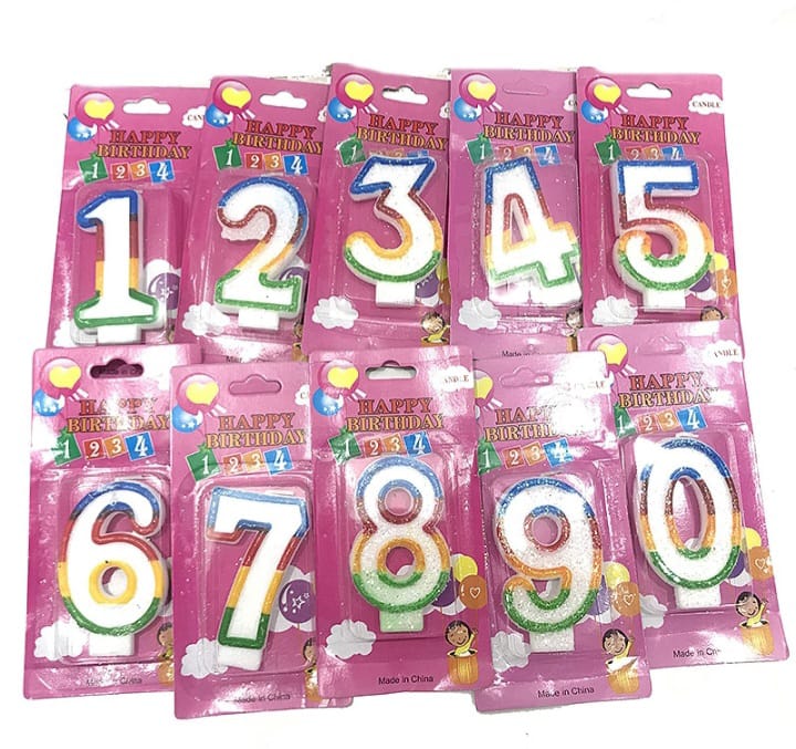 Multicoloured Glitter Wax Candle 0-9 - Preppy Kids (Grand Bazaar)