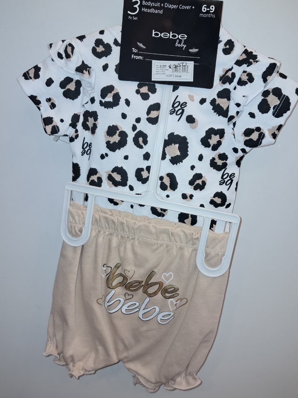 Bebe Leopard Print Baby Girl 3PCS Onesie Outfit Set