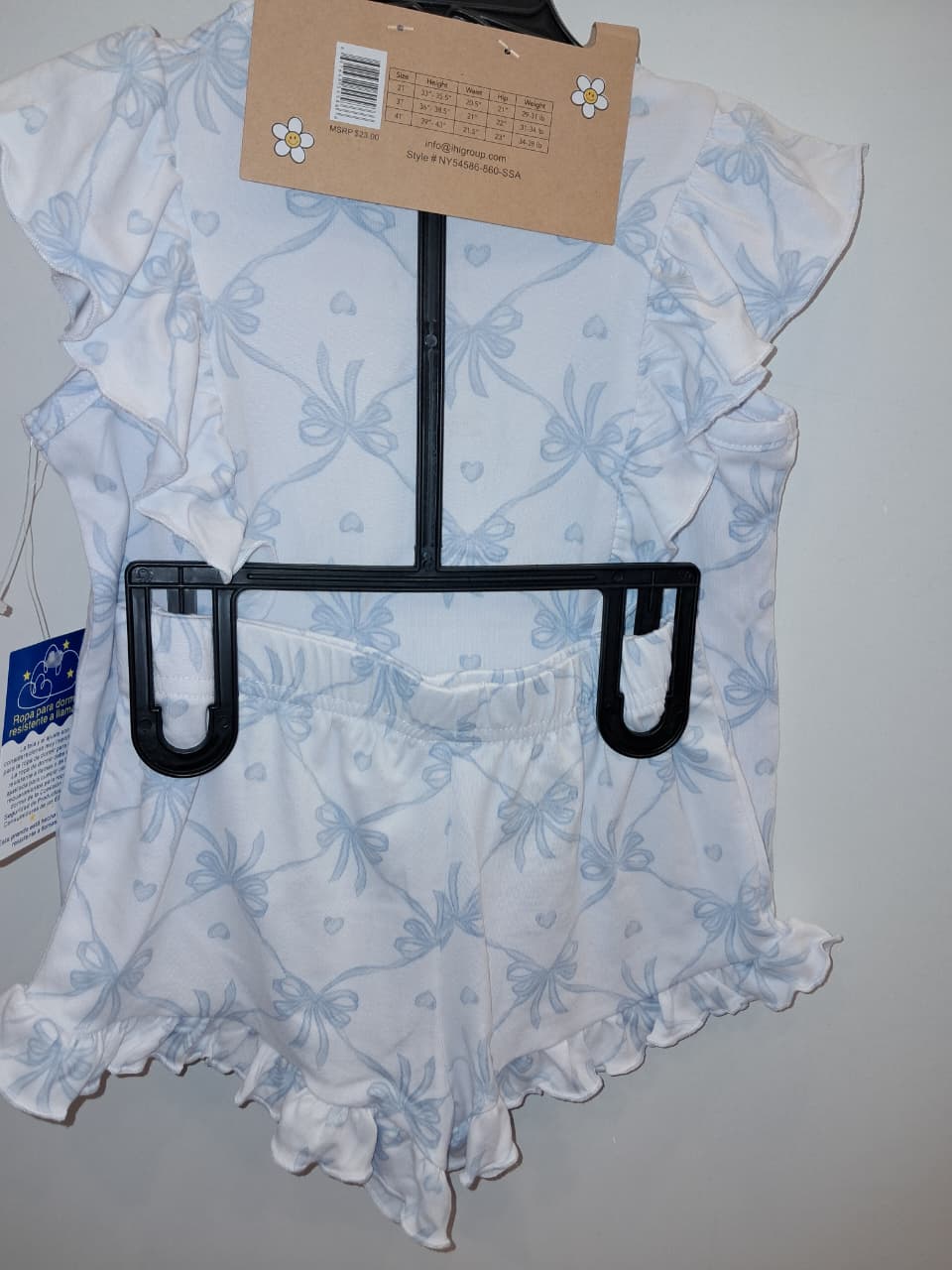 Blue &amp; White Bow Print Pyjama Set Girls
