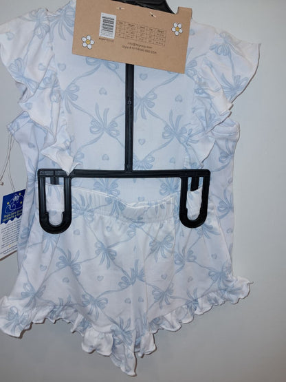 Blue &amp; White Bow Print Pyjama Set Girls