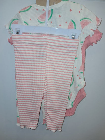&quot;The Sweetest&quot; Watermelon 4PC Onesie Set Girls