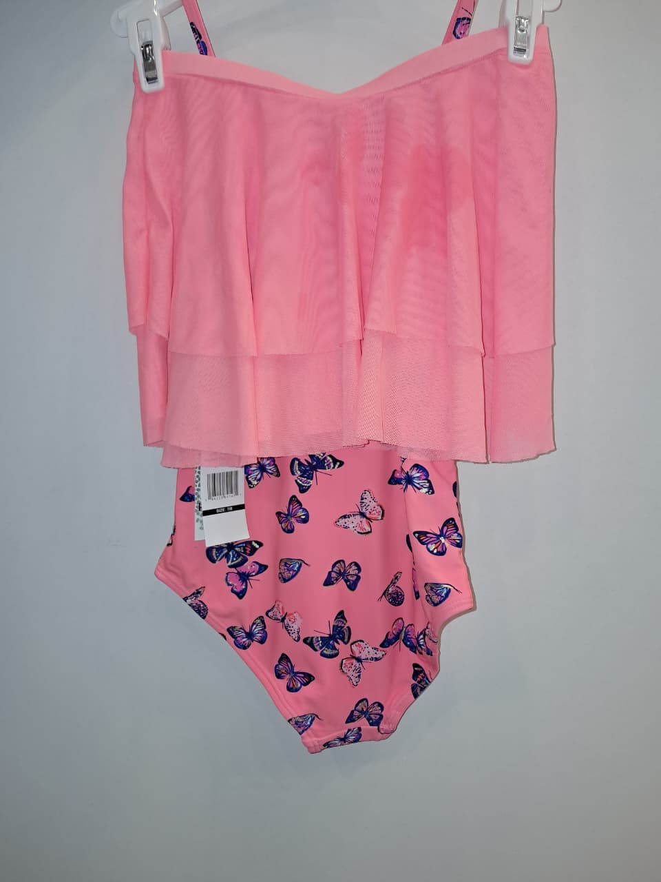 Peachy Pink Butterfly 2PC Girls Bathing Suit with Skirt