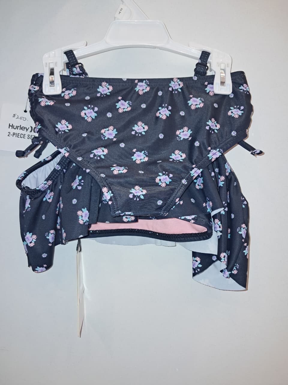 Girls 2PC Black Floral Bathing Suit