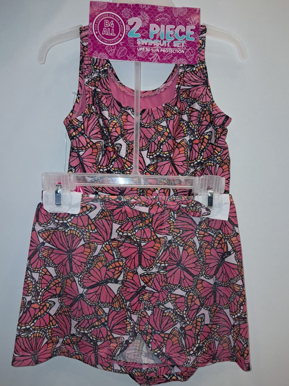 Pink &amp; Orange Butterfly Print Girls 2PC Butterfly Bathing Suit Set
