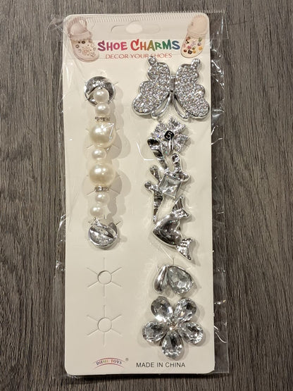 Silver Pearls Stylish Decorative Croc Charm Set (7PCS)