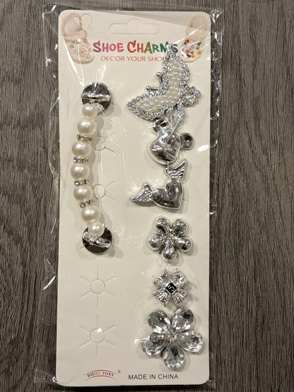 Silver Pearls Stylish Decorative Croc Charm Set (7PCS)