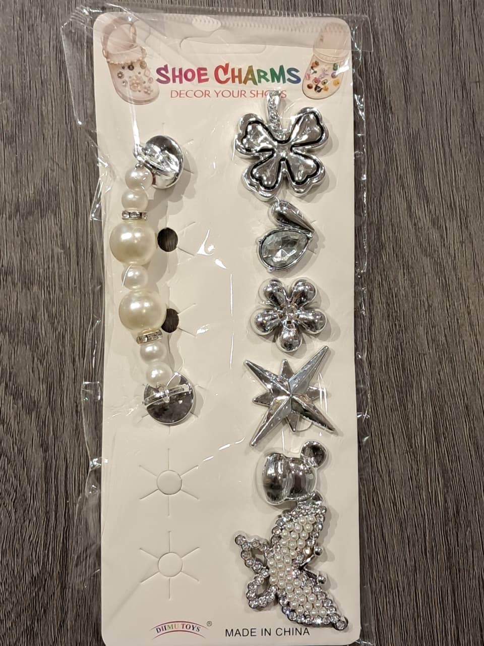 Silver Pearls Stylish Decorative Croc Charm Set (7PCS)