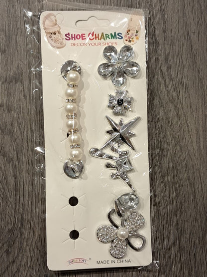 Silver Pearls Stylish Decorative Croc Charm Set (7PCS)