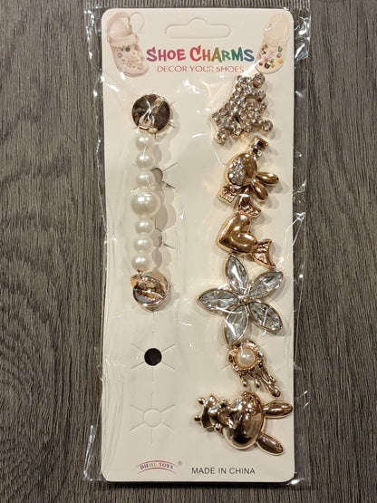 Gold Pearls Stylish Decorative Croc Charm Set (7PCS)