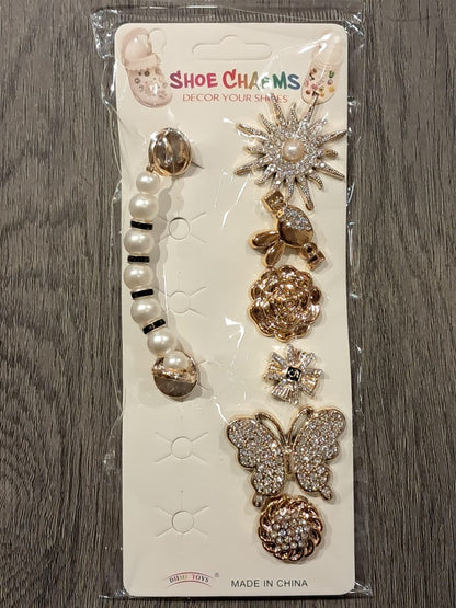 Gold Pearls Stylish Decorative Croc Charm Set (7PCS)