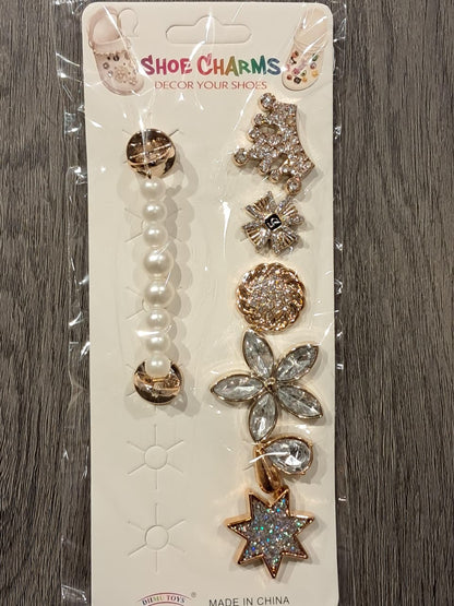 Gold Pearls Stylish Decorative Croc Charm Set (7PCS)