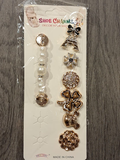 Gold Pearls Stylish Decorative Croc Charm Set (7PCS)
