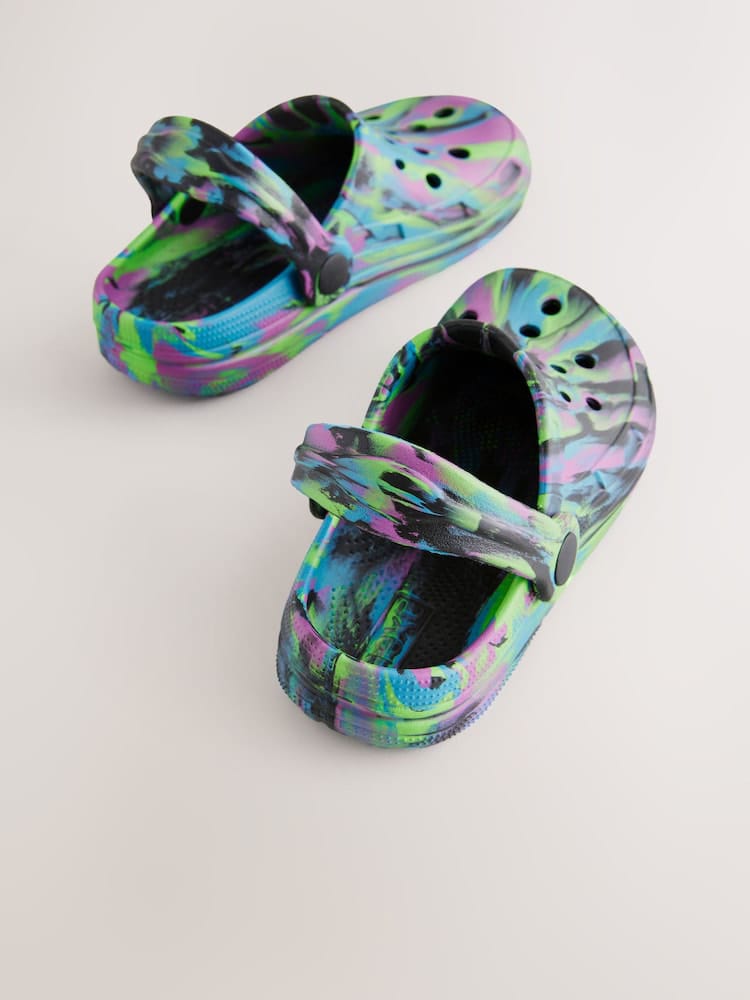 NEXT Black Purple Marble  Clogs
