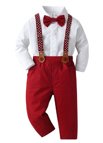 Toddler White Red Gentleman Wedding birthday outfit boy kids with pants