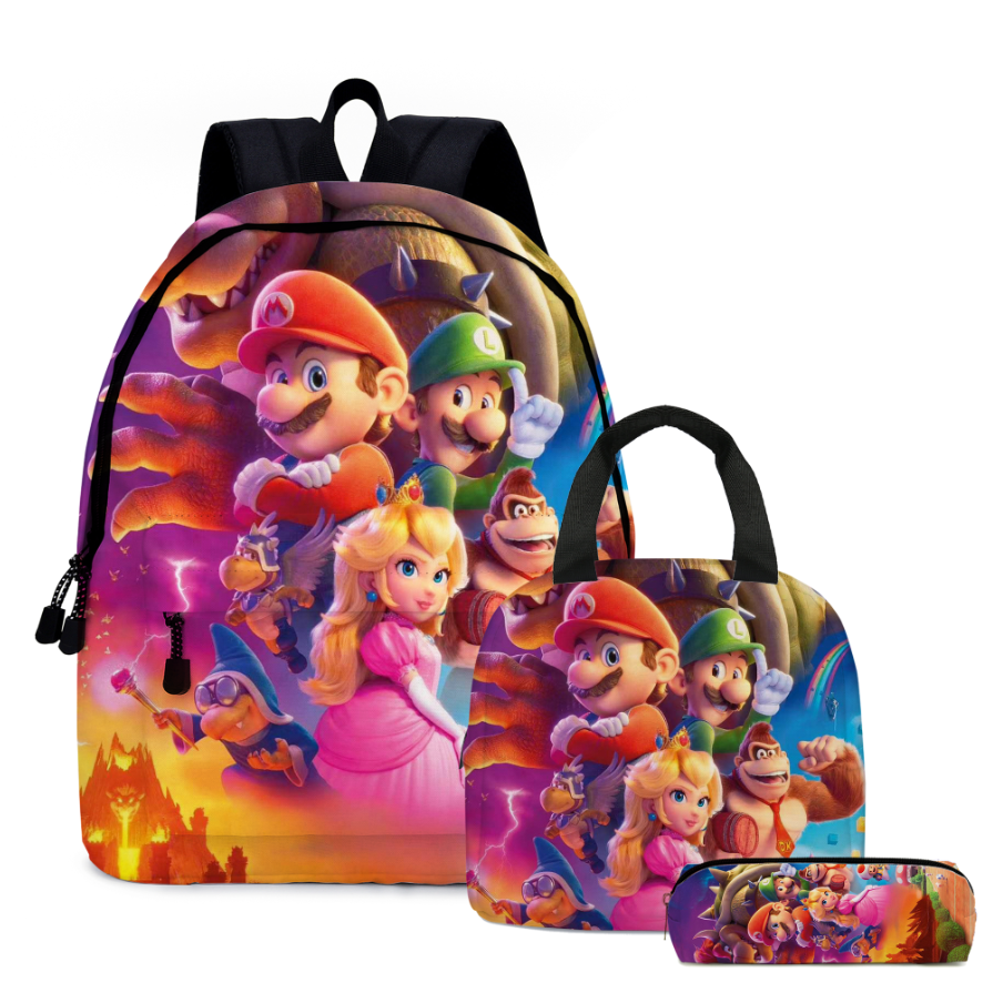 Mario Crew Backpack set (3PC) (Front zipper on the bookbag)