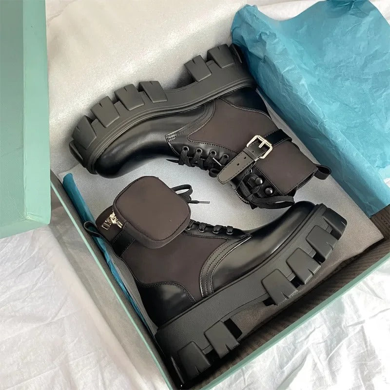 Black Chunky Combat Boot Women Boots