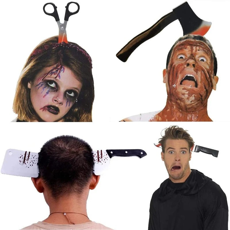 Halloween Horror Headband,Realistic Bloody Cleaver,Scissors,Saw Blade Hair Bands Halloween Costume Party Supplies