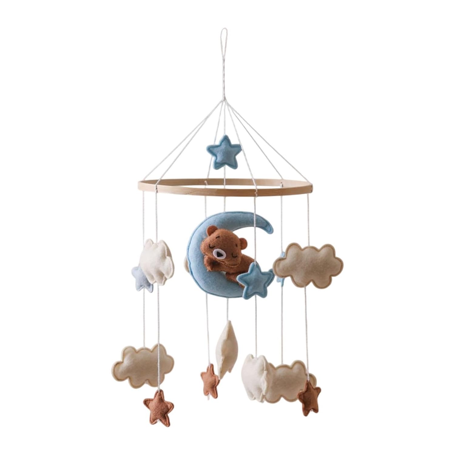Blue Bear Cuddling the Moon Felt Crib Mobile
