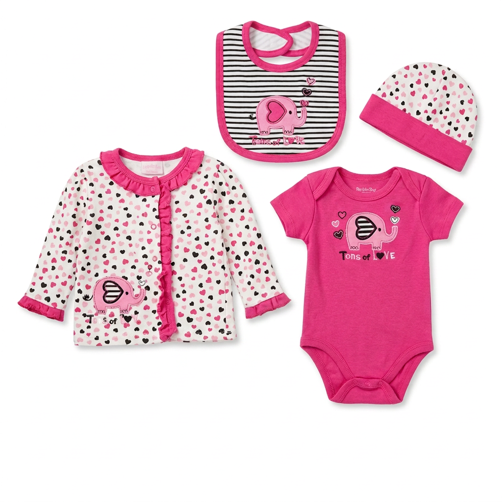 Rock-a-Bye Pink Hearts 4pcs Tons Of Love Outfit