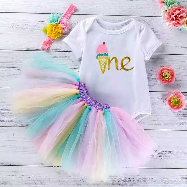 First Birthday One Girls Outfit Ice Cream