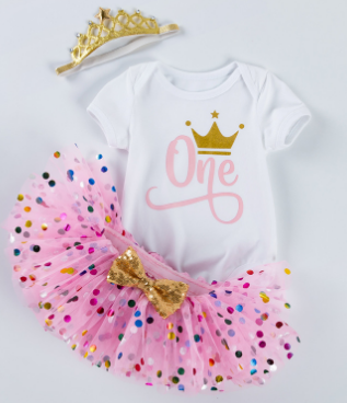 First Birthday One Girls Outfit Crown