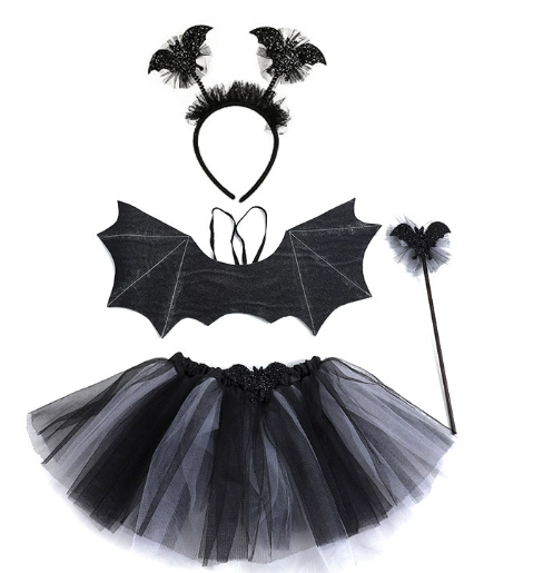 Kids Halloween Bat Tutu Skirt 4PC Outfit