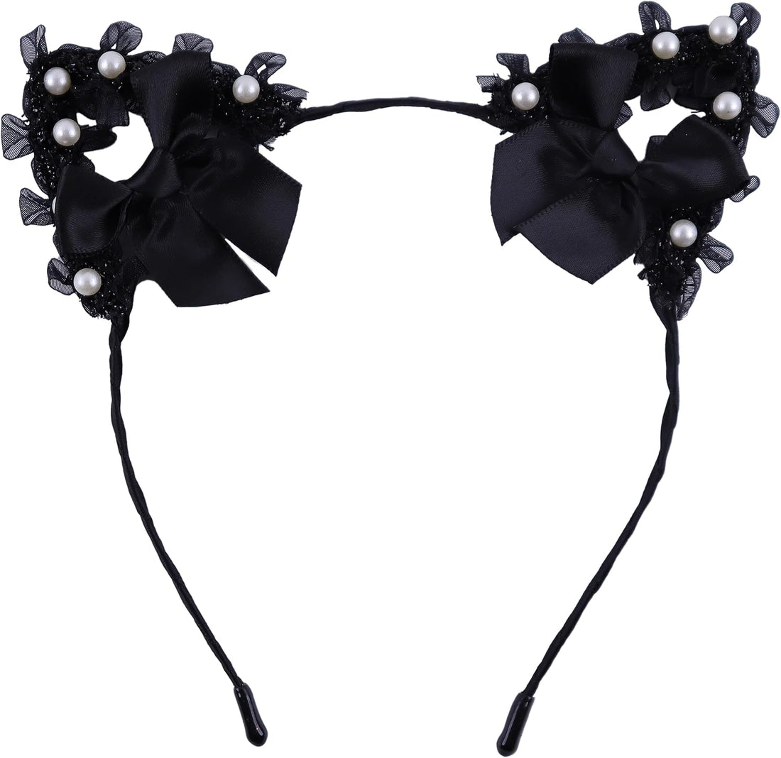 Black Headband Lace Cat Ears Headband With Pearls