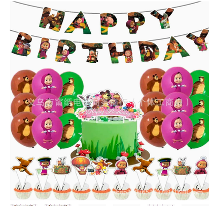 Masha and the Bear Party Decoration Package With Backdrop