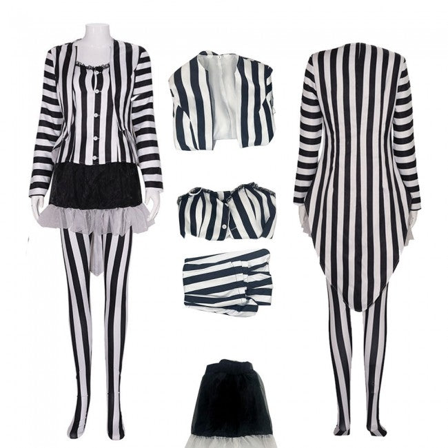 Kids Girl Beetlejuice Costume White and Black Dress Halloween Cosplay Costume