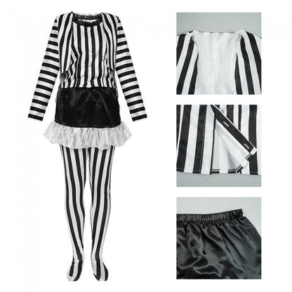 Kids Girl Beetlejuice Costume White and Black Dress Halloween Cosplay Costume