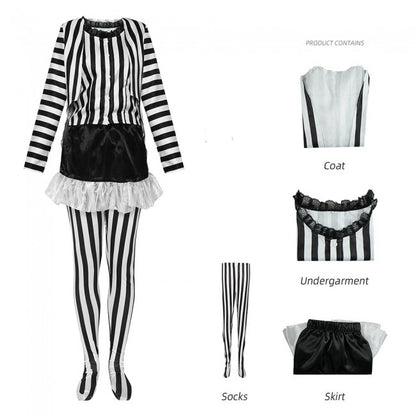 Kids Girl Beetlejuice Costume White and Black Dress Halloween Cosplay Costume