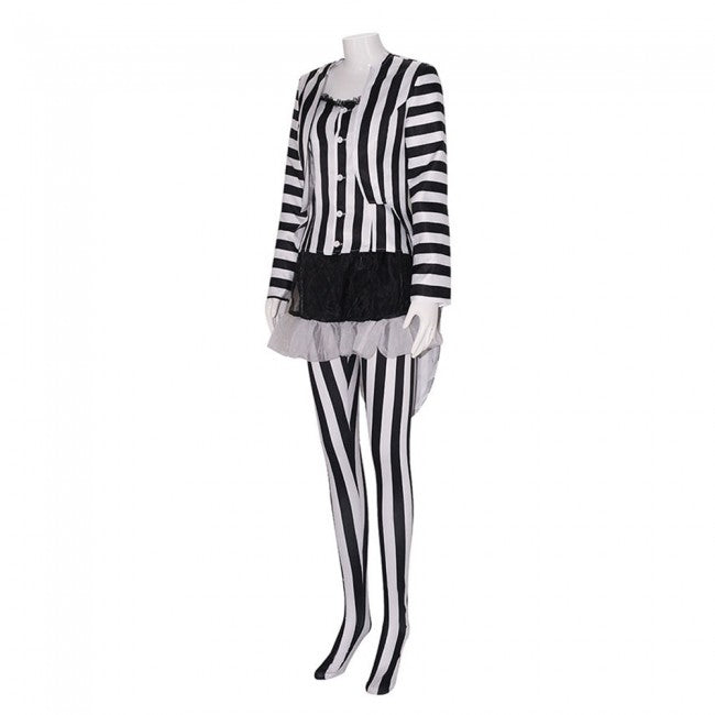 Kids Girl Beetlejuice Costume White and Black Dress Halloween Cosplay Costume