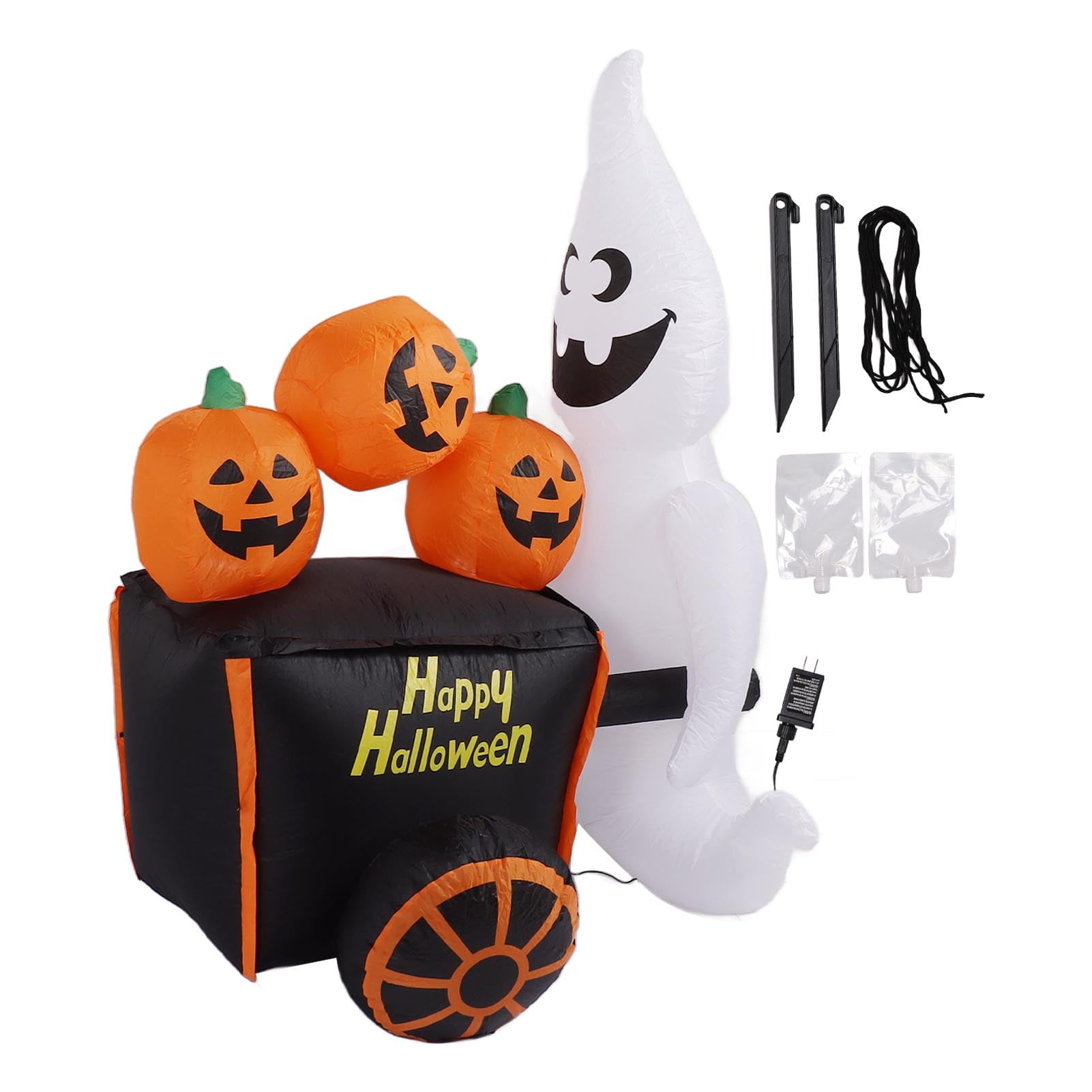 Inflatable Ghost Pushing Pumpkin Cart Decoration,6ft