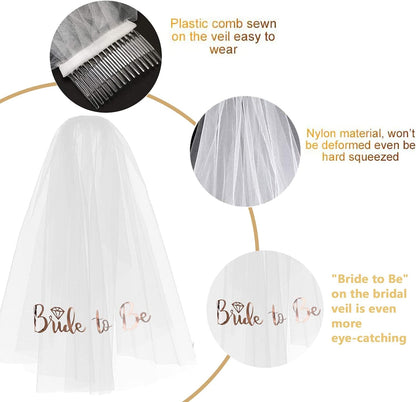 6pc Bridè to Be Decoration Package - Bridal Shower Wedding Veil Team Bride To Be Satin Sash Girl Hen Party Bachelorette Party Decoration Supplies