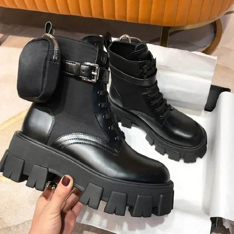 Black Chunky Combat Boot Women Boots