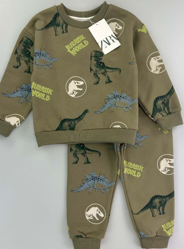 Zara green 2pc set with dinosaurs