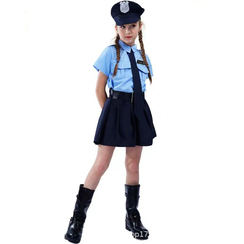 Police woman Light blue with skirt girl female Costumes  (Ages 3 to 7 years old) Officer (Copy)