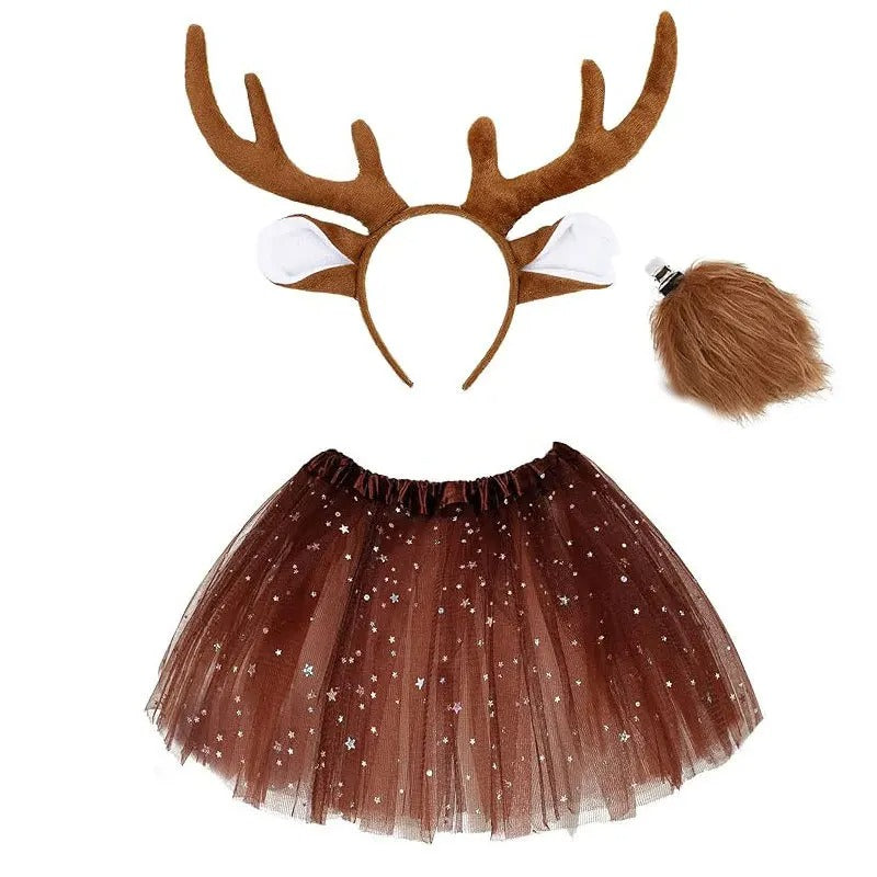 Animal Deer Kids Reindeer Costume cosplay outfit with headband Christmas