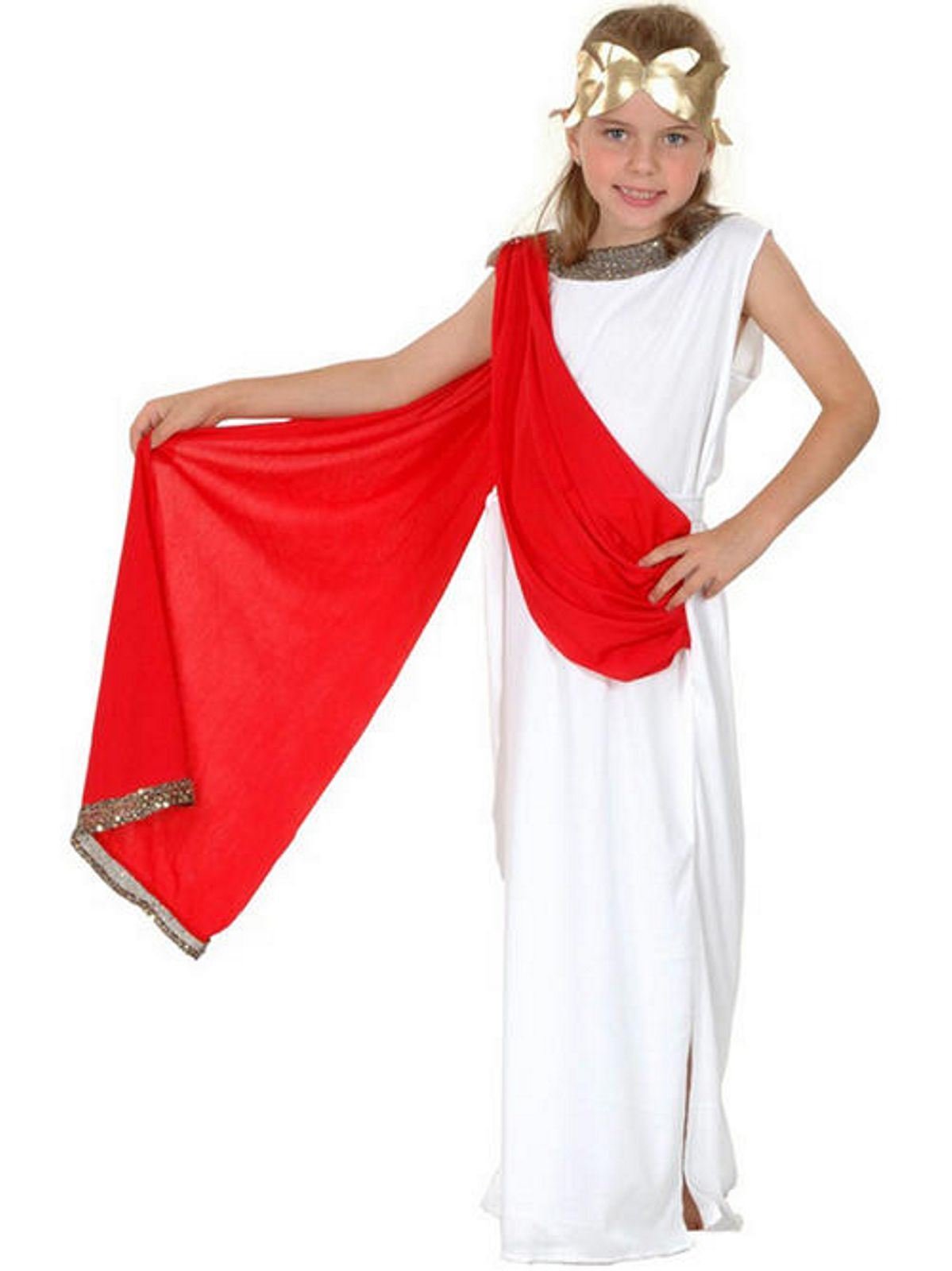 White And Red Roman Goddess Style Fancy Dress Costume
