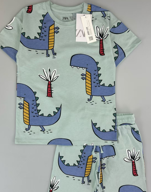 Zara mint green dino short sleeve and short pants 2pc set