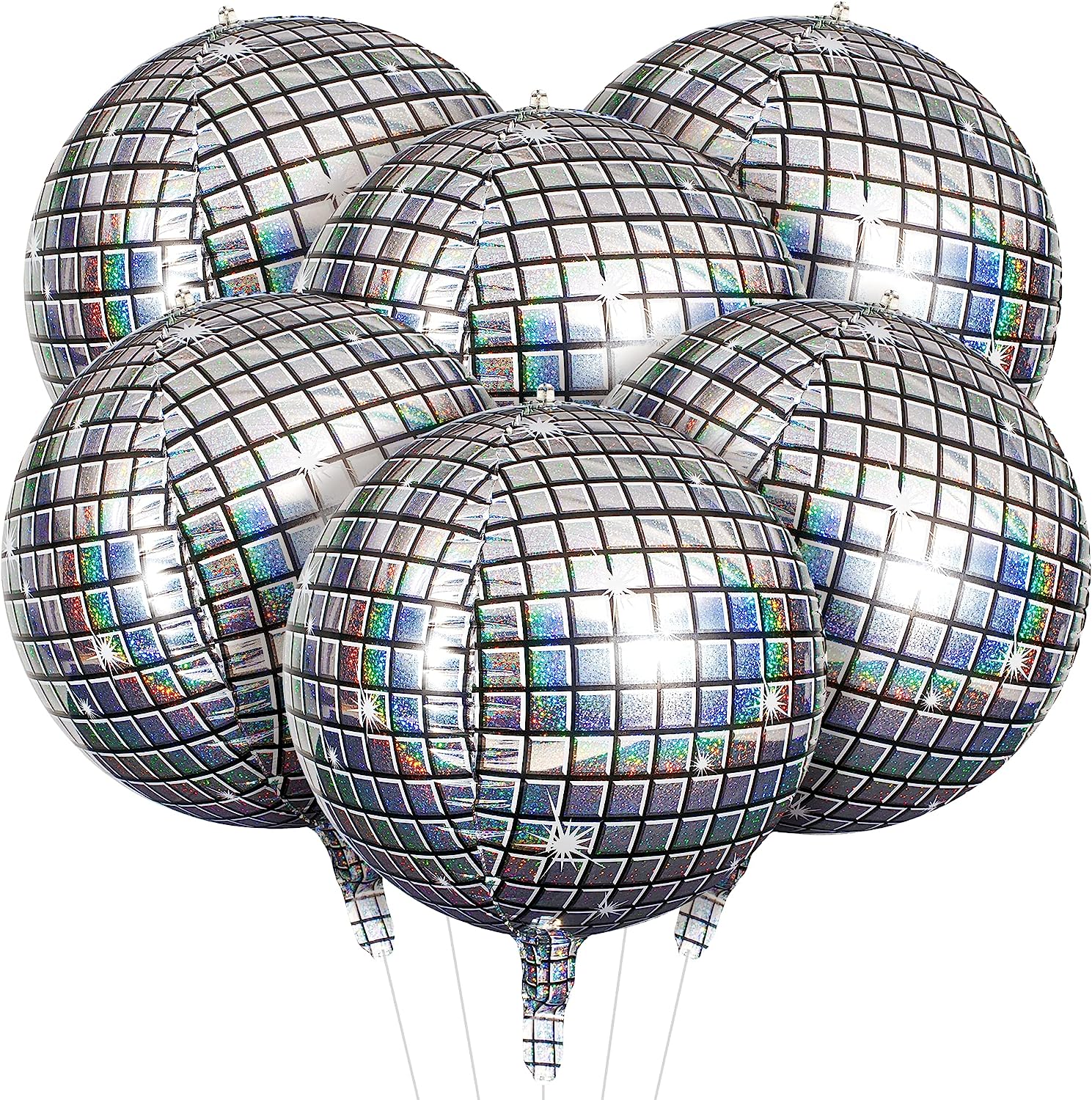 Disco 4D Silver Holographic Foil Balloons 22 Inches Disco Ball Balloons