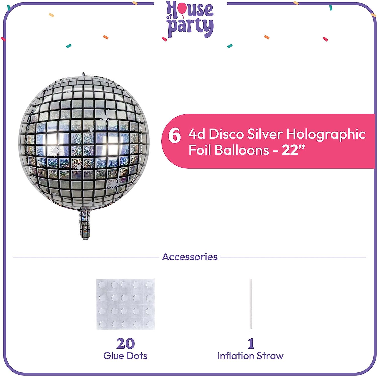 Disco 4D Silver Holographic Foil Balloons 22 Inches Disco Ball Balloons