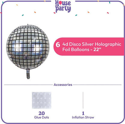 Disco 4D Silver Holographic Foil Balloons 22 Inches Disco Ball Balloons