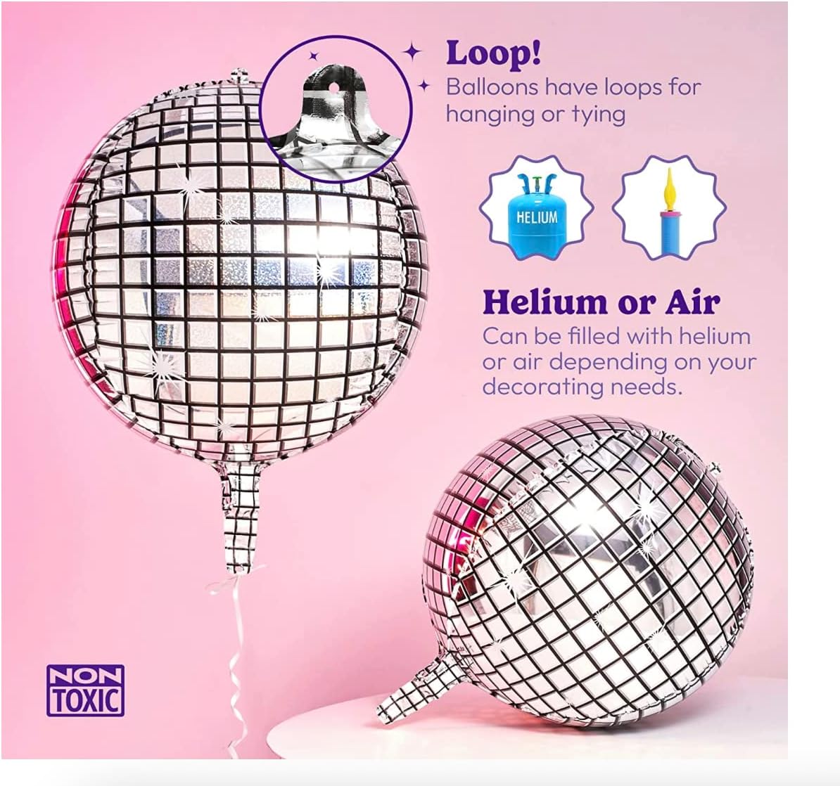 Disco 4D Silver Holographic Foil Balloons 22 Inches Disco Ball Balloons