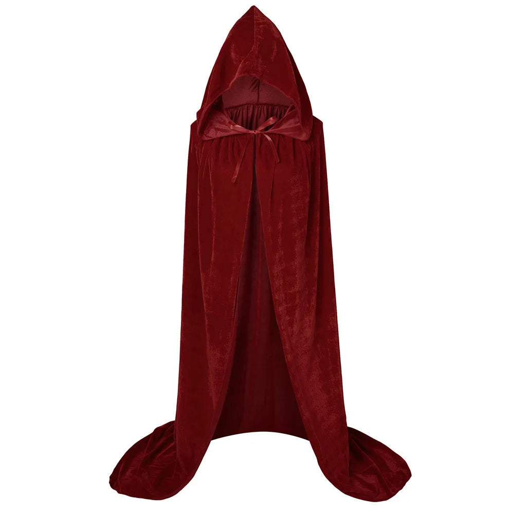 Red Gothic Hooded Velvet Cloak Adult Renaissance Witch Cloak Medieval Halloween Costume Party Robe