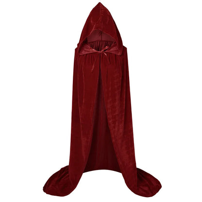 Red Gothic Hooded Velvet Cloak Adult Renaissance Witch Cloak Medieval Halloween Costume Party Robe