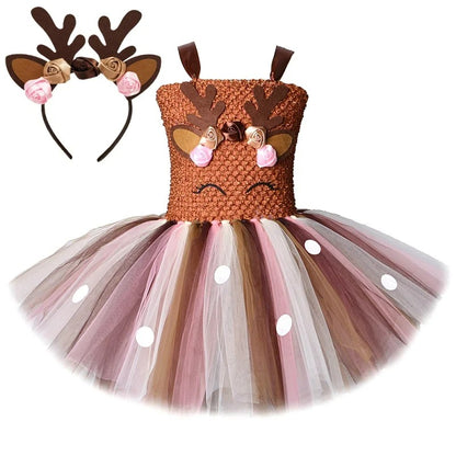 Christmas Brown Deer Costumes Tutu Skirt  Reindeer outfit dress cosplay