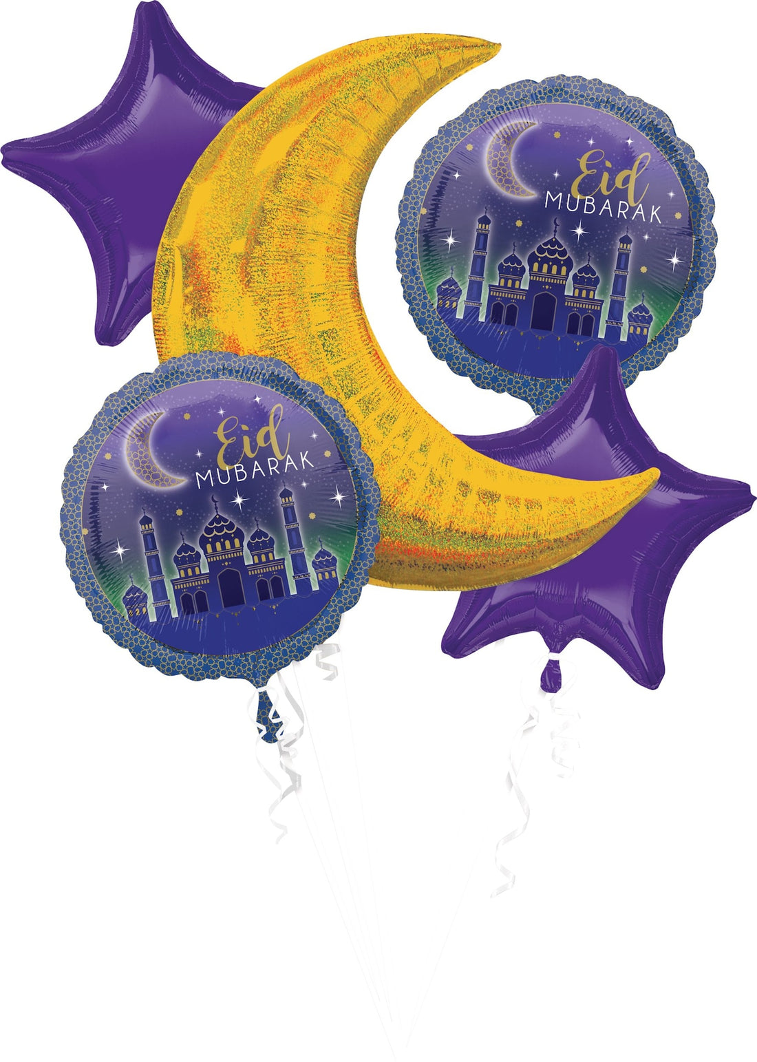 Eid Mubarak Gold Moon 5pc Balloons Set
