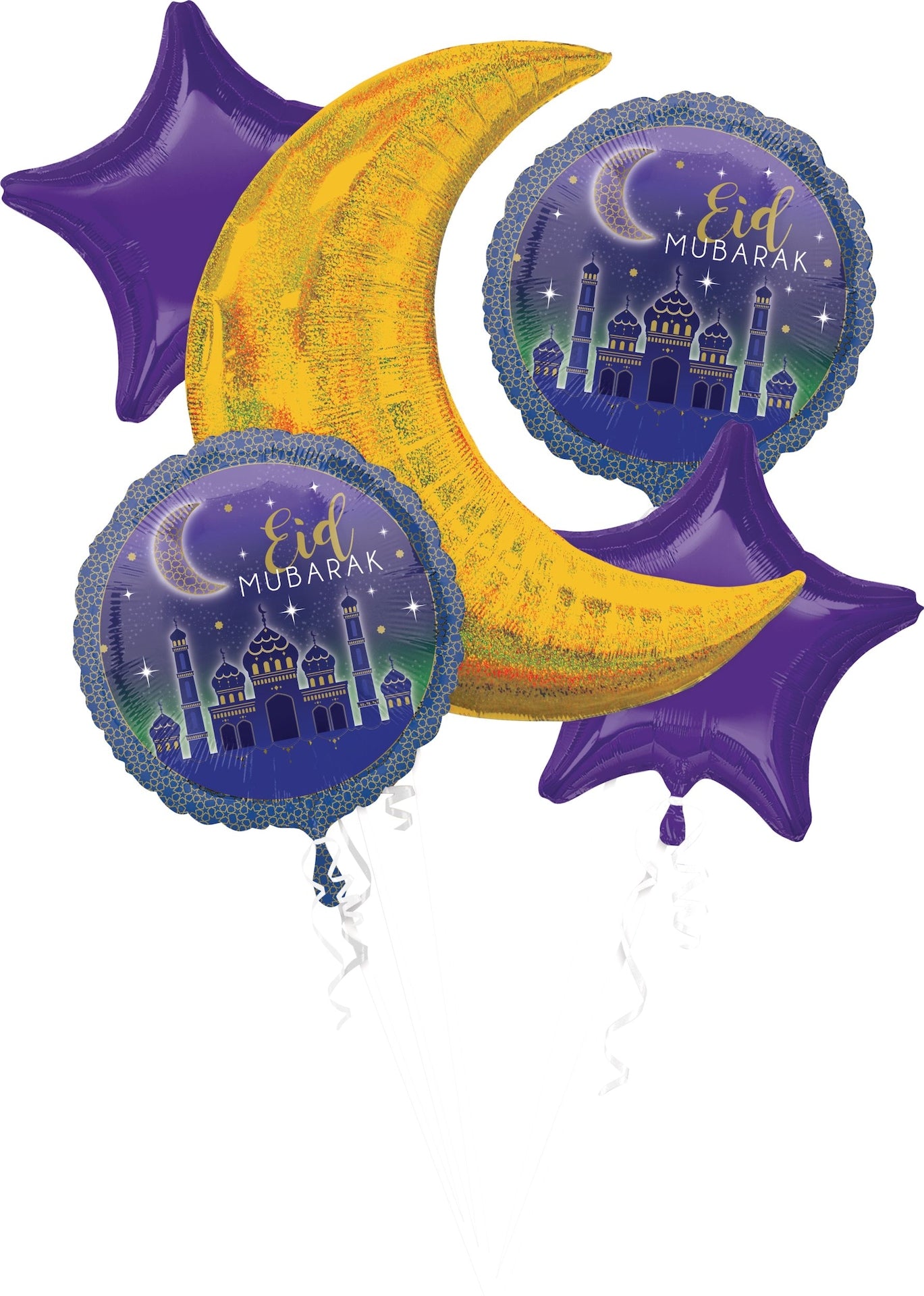 Eid Mubarak Gold Moon 5pc Balloons Set